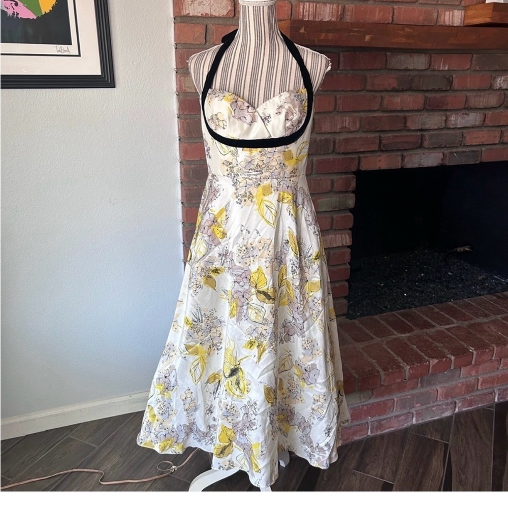 Anthropologie Hitherto Yellow Floral Midi Dress Sz 8 - Picture 3 of 6
